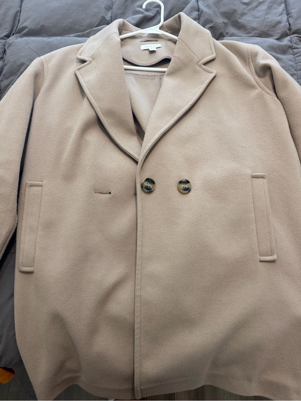Topshop Beige Double-Breasted Pea Coat